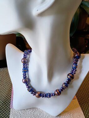 Artisan Necklace Handblown Glass Art Beads Faux Glass Pearls